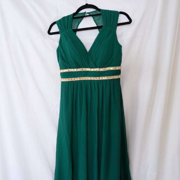 Ever-Pretty Women's Chiffon V Neck Cap Sleeve Backless Gown in Deep Green - Picture 13 of 16